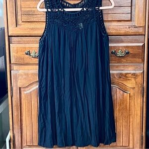 Allison Joy black sleeveless dress, bottom lined, crochet top, size XL